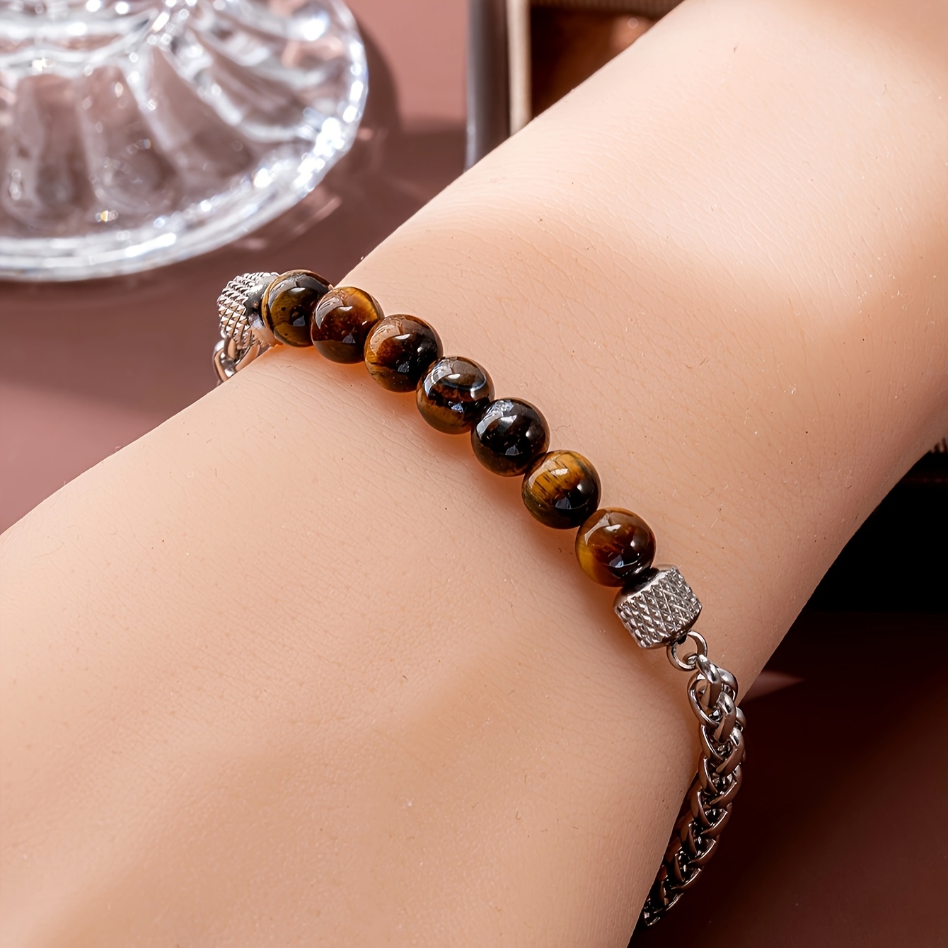 Seven-Color Round Bead Titanium Stainless Steel Adjustable Bracelet